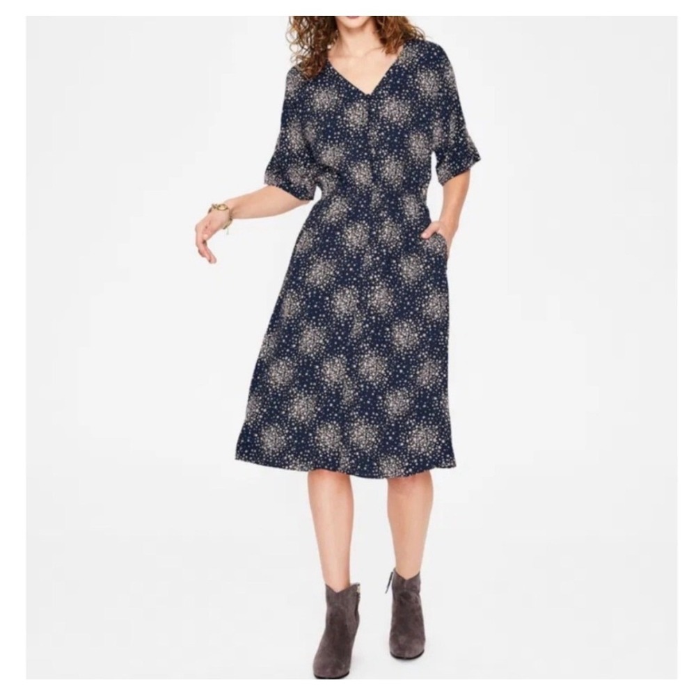 Boden Navy Pink Floral Print V-Neck Mini Dress Short Sleeve Pockets W0206 US 10 - Picture 12 of 13